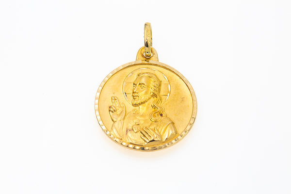 Religious Madonna & Jesus Double Sided 18k 750 Yellow Gold Charm Pendant