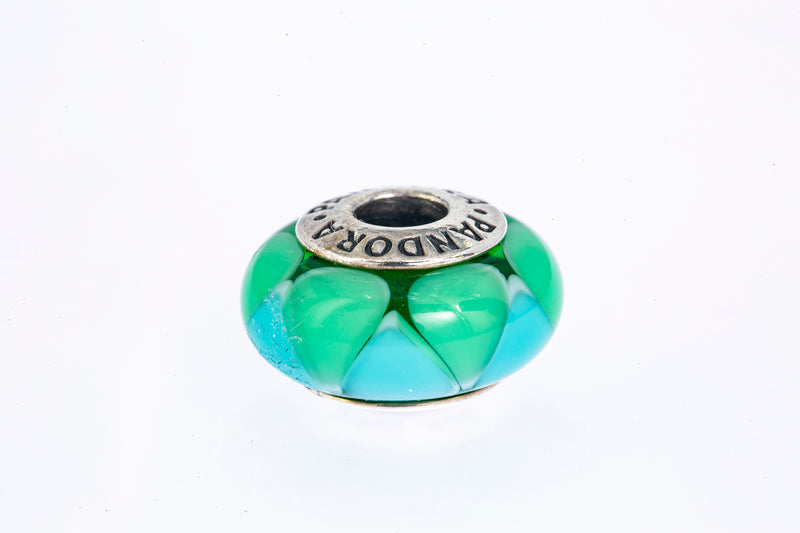 Pandora Murano Glass Green & Blue Tear Drop Sterling Silver 925 Bead Charm