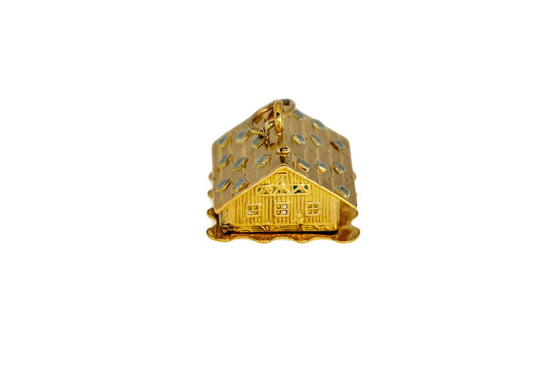 Vintage CB Cottage Farm House Open Lock Charm 18K 750 Yellow Gold Home Pendant