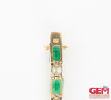 Cubic Zirconia & Emerald Cut Green Stone Tennis Bracelet 14k 585 Yellow Gold