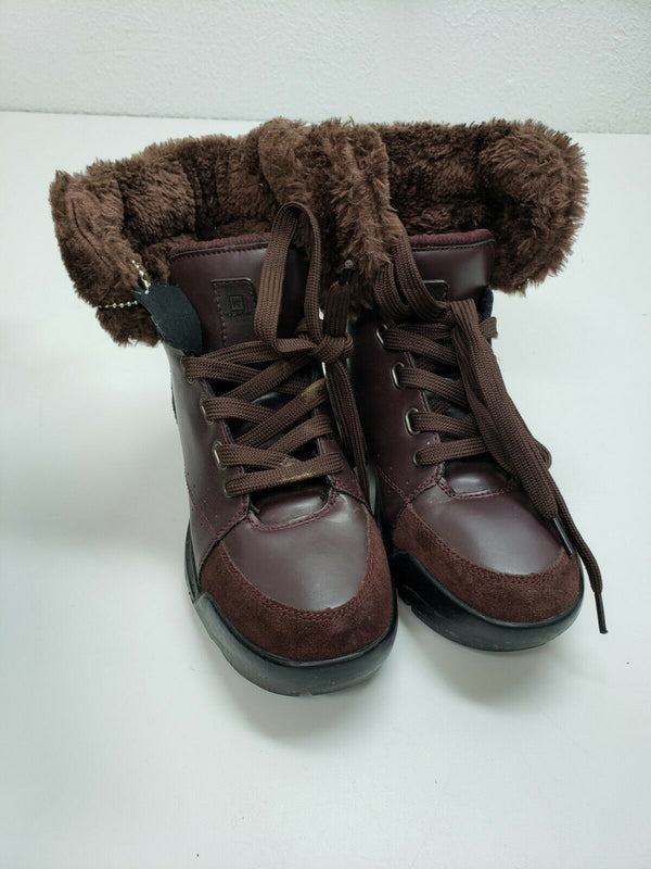 Rocawear Women's Fur Lace Up Brown/Burgundy Winter Boot | Size 6 US, 38 EUR