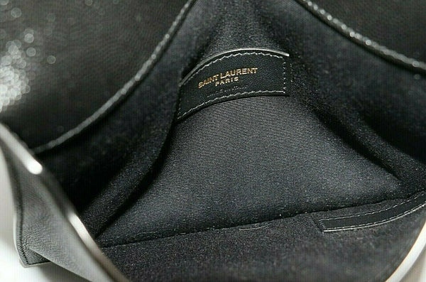 Yves Saint Laurent Envelope Clutch Black Pebbled Leather YSL Monogram Flap