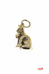Sitting Kitty Cat & Bow Tie Animal Lovers Charm 14K 585 Yellow Gold Drop Pendant