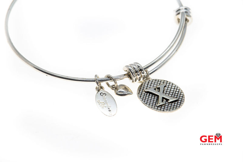 Extraordinary Life Thin Wire Bangle Charm X Heart 925 Sterling Silve GEM Pawnbrokers