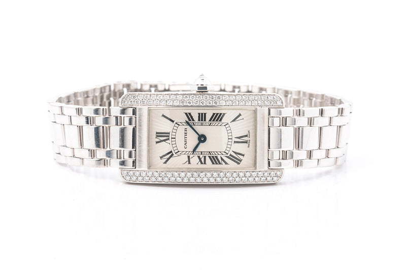 Cartier Tank Americaine 1713 18k 750 White Gold Double Diamond Watch