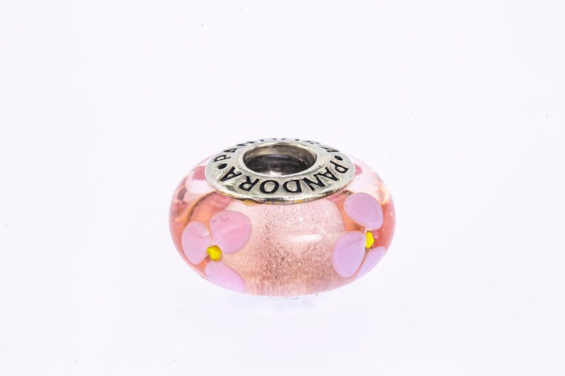 Pandora Pink Flower Murano Glass (b) Sterling Silver Bead Charm