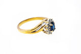 Sapphire & Diamond Halo Sunburst Band 14K 585 Yellow & White Gold Ring Size 6