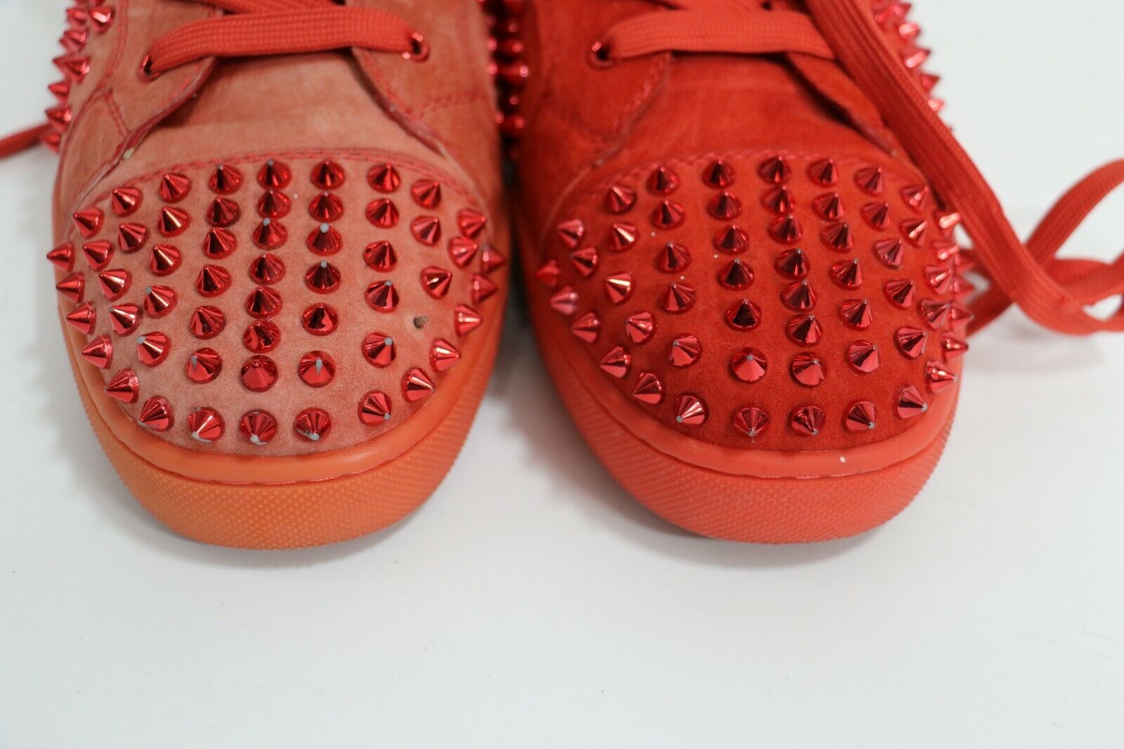 AUTHENTIC Christian Louboutin High Top Sneakers Red Sole Spikes Size 43 EU 10 US Light worn Christian Louboutin Red Suede Louis Spike High  main image 2