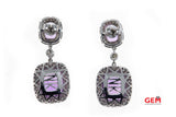 NK Natural Amethyst & Diamond Halo Milgrain Accent Drop 14K 585 White Gold Dangle Earrings