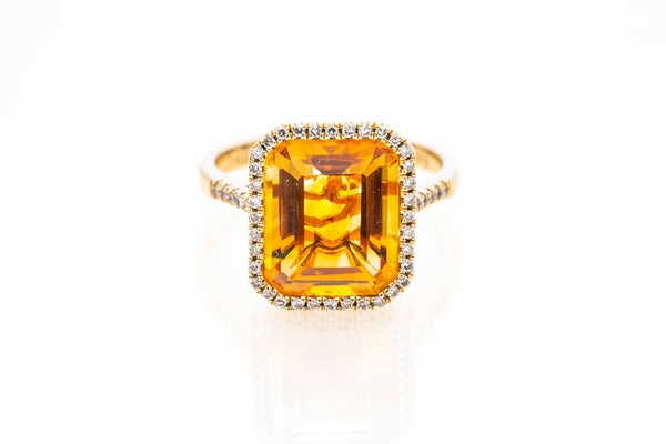 Effy Citrine & Diamond Halo 14k 585 Yellow Gold Cocktail Gemstone Ring Size 7