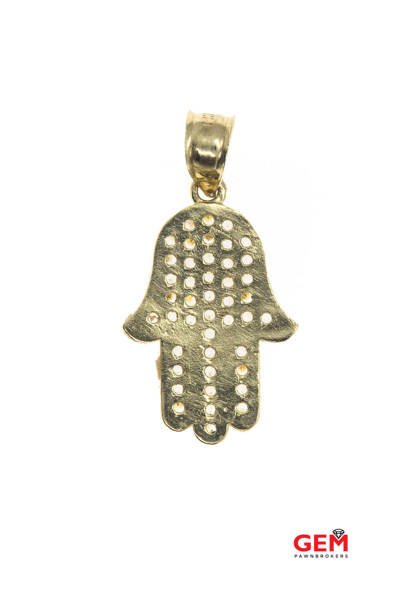 Cubic Zirconia Hamsa Pave 14k Religious 585 Yellow Gold Charm Pendant