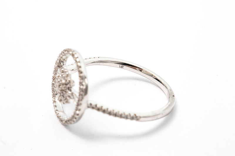 Diamond Flower Motif Star Sun 14k 585 White Gold Cluster Ring