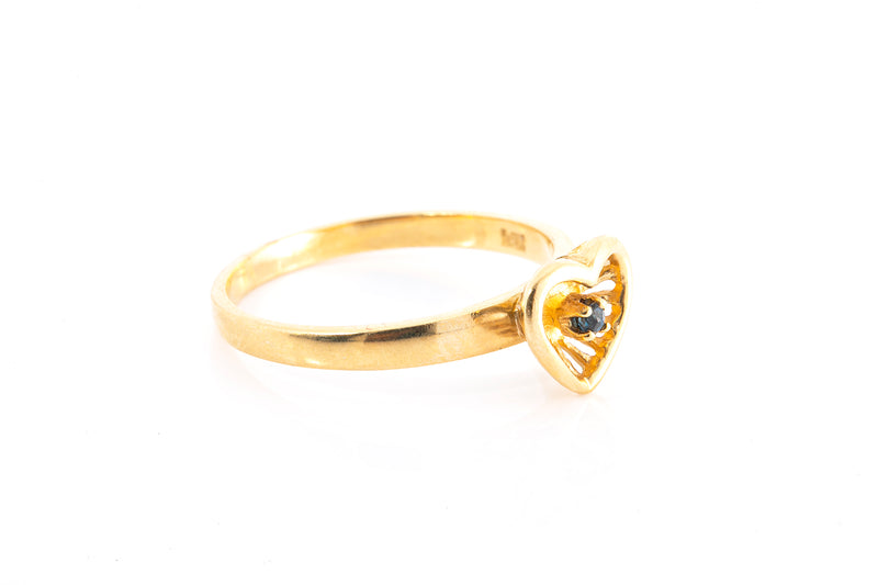 Sapphire Solitaire Heart Cocktail Simple 14k 585 Yellow Gold Ring Size 5 1/2