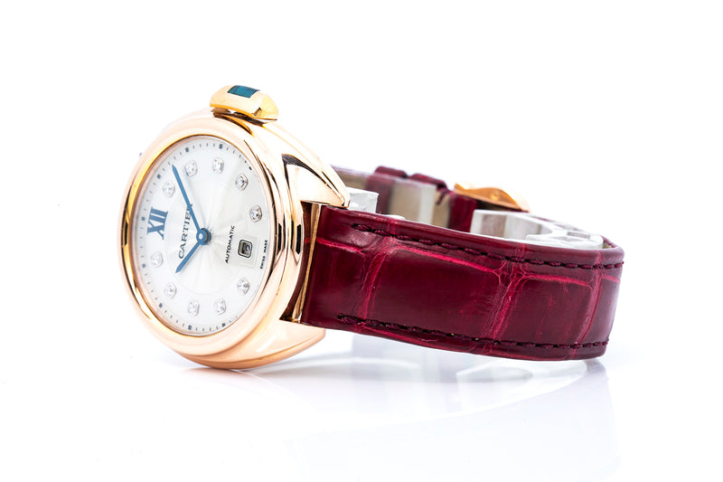 Cartier Cle De 3947 32mm 18kt 750 Rose Gold Diamond Dial Watch WJCL0031