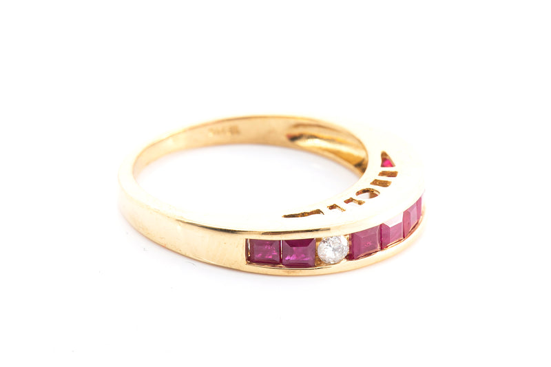 Natural Ruby & Diamond Channel Set Wedding Band Ring 18k 750 Yellow Gold Size 7