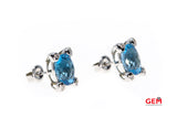 Effy BH Natural Oval Blue Topaz Diamond Accent Studs 14K 585 White Gold Earrings