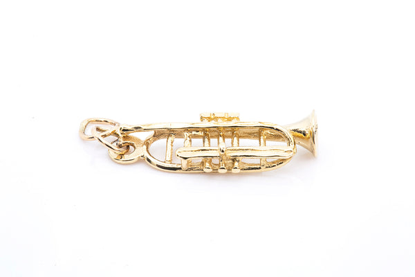 Trumpet Music 14k 585 Yellow Gold Musical Instrument Drop Charm Pendant