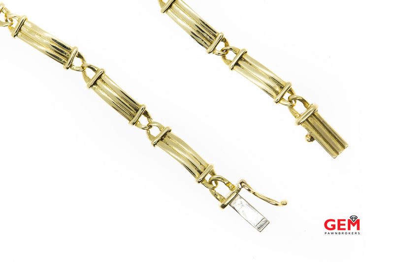 Manfredi Signed Carved Bar Link Solid 18K 750 Yellow Gold 8" Bracelet Italy