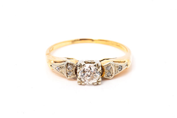 Antique Edwardian Diamond Solitaire Wedding Ring 14k 585 Yellow White Gold