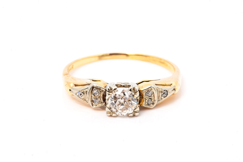 Antique Edwardian Diamond Solitaire Wedding Ring 14k 585 Yellow White Gold