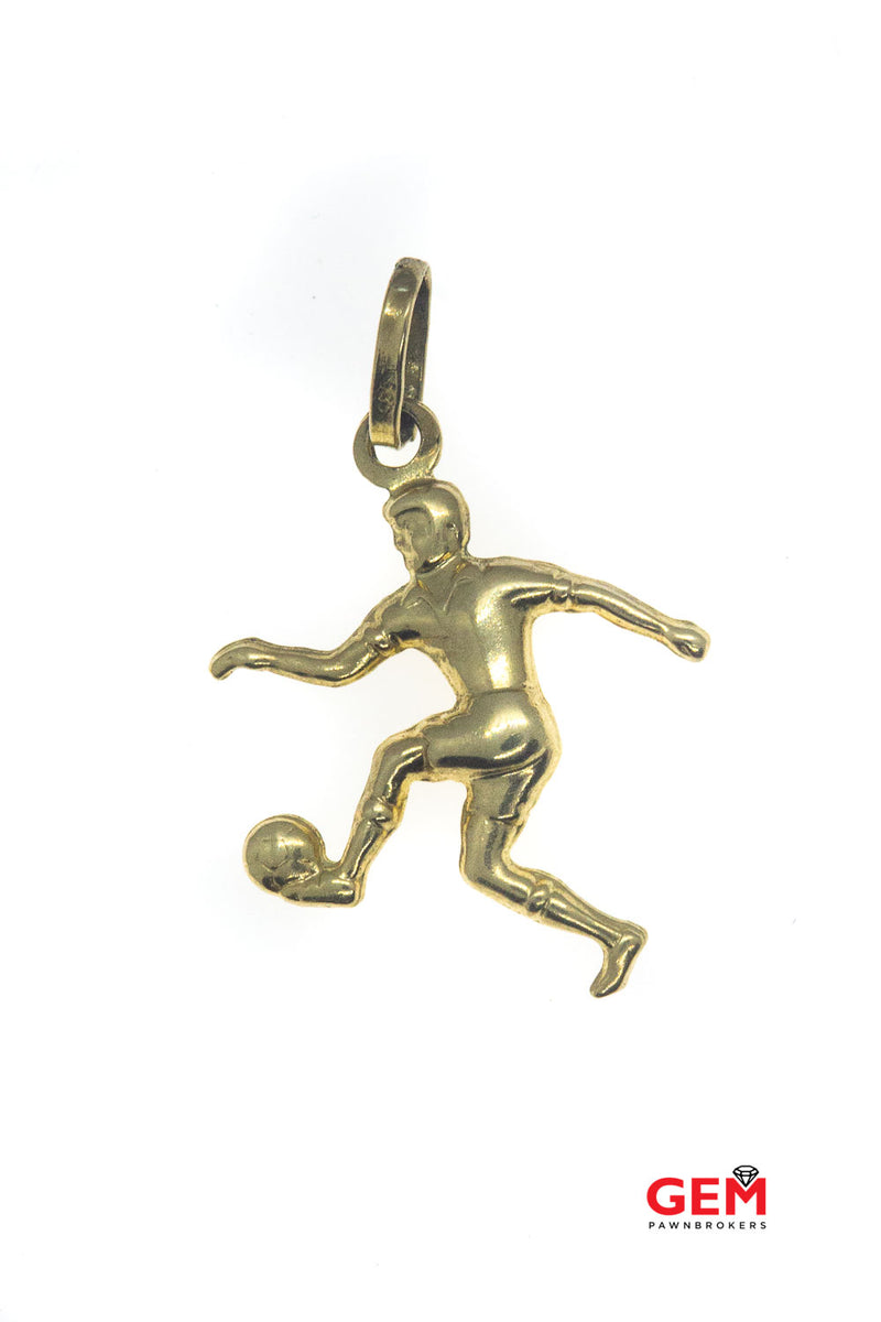 Vintage Soccer Player 3D Sports Charm Pendant 14Kt Yellow Gold 585