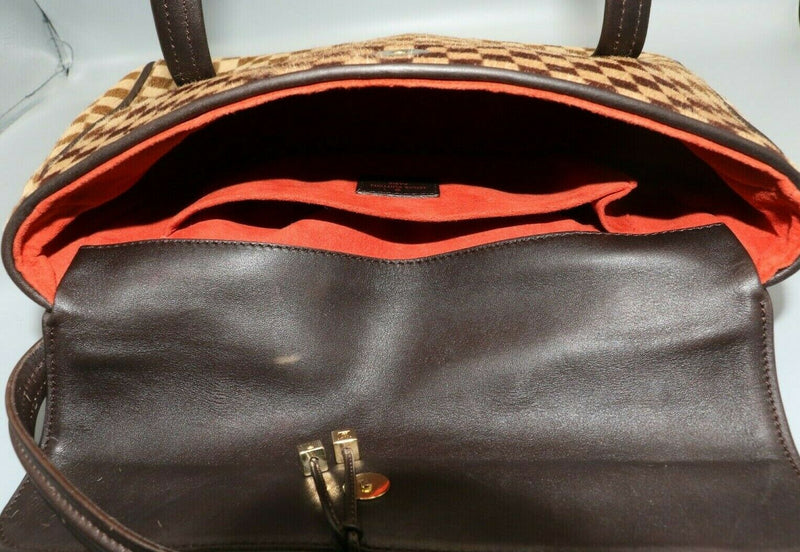 Rare Louis Vuitton Damier LV Logo Fur & Calf Skin Leather Handbag