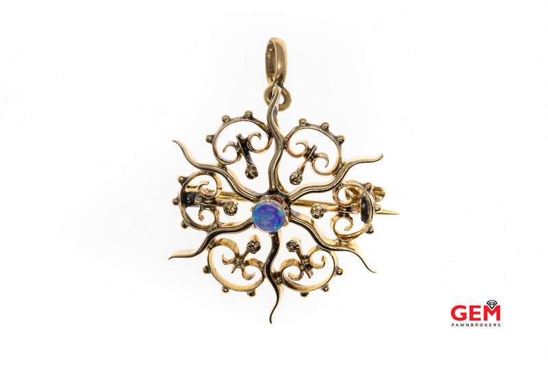 Victorian Opal Starburst 14k Rose Gold 585 Lapel Stick Pin Brooch Pendant