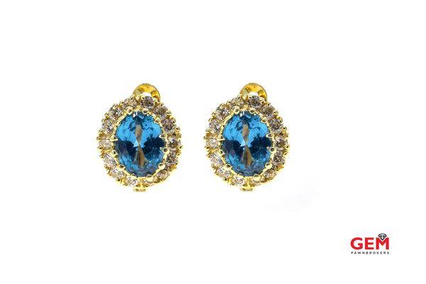 Topaz & Cubic Zirconia 14k 585 Yellow Gold Earrings