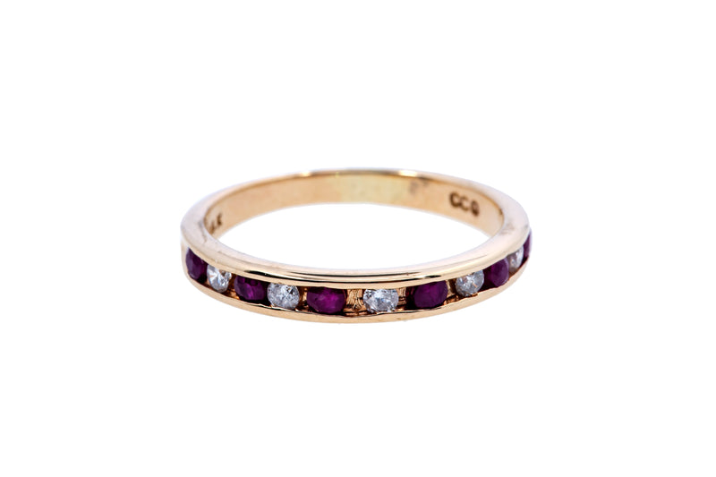 Coleman Company Diamond Ruby Stackable Band 14K 585 Yellow Gold Ring Size 7 1/4