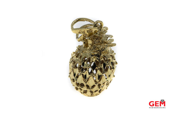 Vintage Hawaiian Pineapple Fruit 3D Filigree 14k 585 Yellow Gold Charm Pendant
