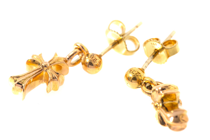 Chrome Hearts Solid 18k 750 Yellow Gold Drop Cross Earrings all Original
