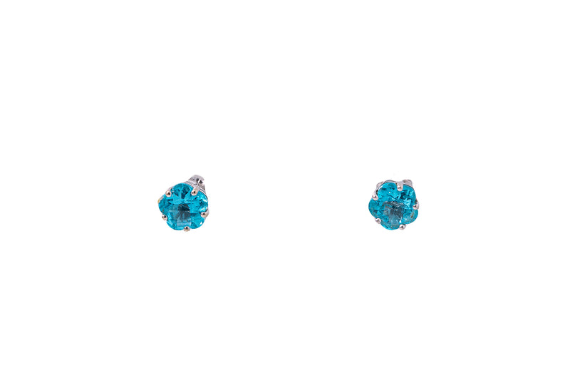 Albert David Gems 7mm Star Topaz Studs 14K 585 White Gold Pair Earrings