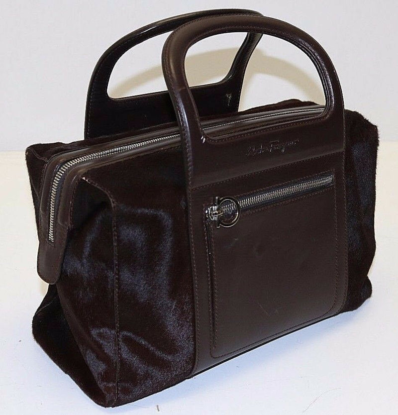 Salvatore Ferragamo AX-21 2834 Brown Pony Hair Boston Handbag