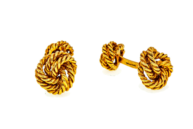 Vintage Tiffany & Co France Twisted Knot 18K 750 Yellow Gold Tuxedo Set Cufflink & Buttons