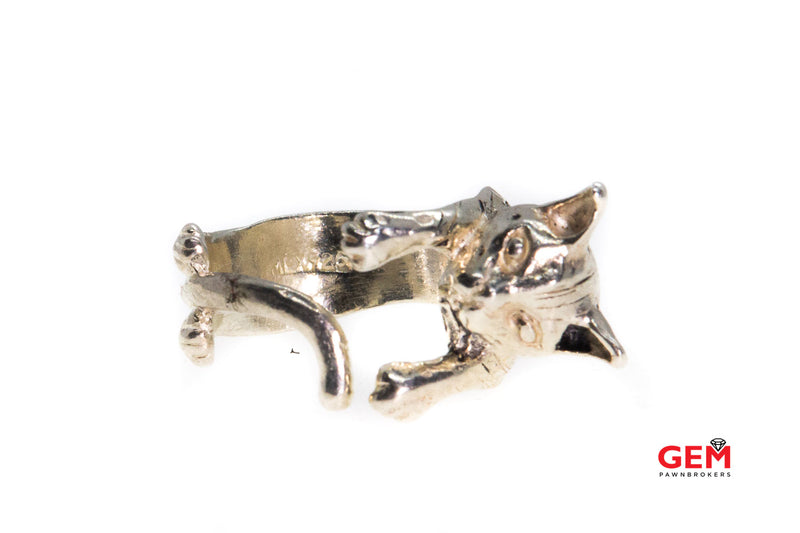 Kitty Cat Animal Pet Wrap Band Solid Sterling Silver 925 Animal Ring Size 7