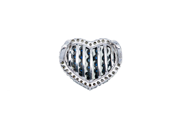 Natural Sapphire Cluster Diamond Halo Accent Heart 18K 750 White Gold Pendant