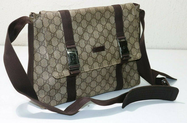 Gucci Brown GG Supreme Double Buckle Medium Messenger