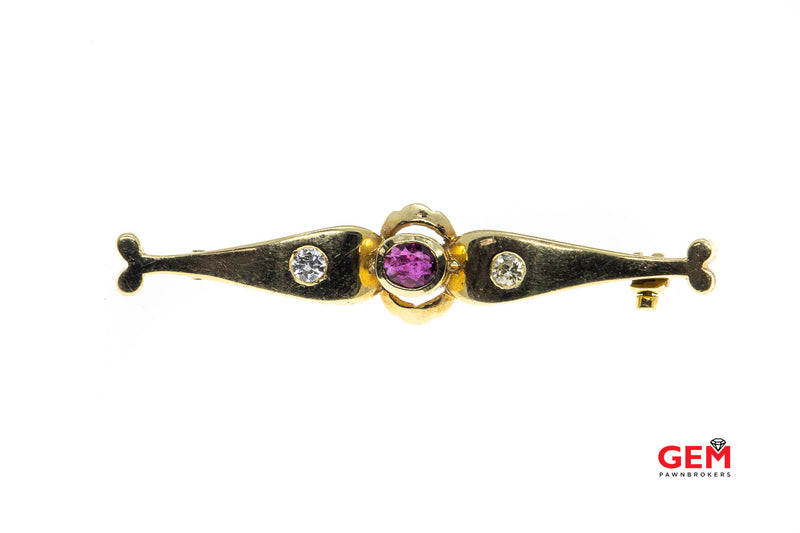 14 KT Yellow Gold Ruby Diamond Lapel Pin Brooch