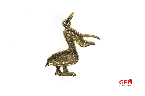 Solid Yellow Gold 14k 585 Pelican Bird Animal Charm Pendant