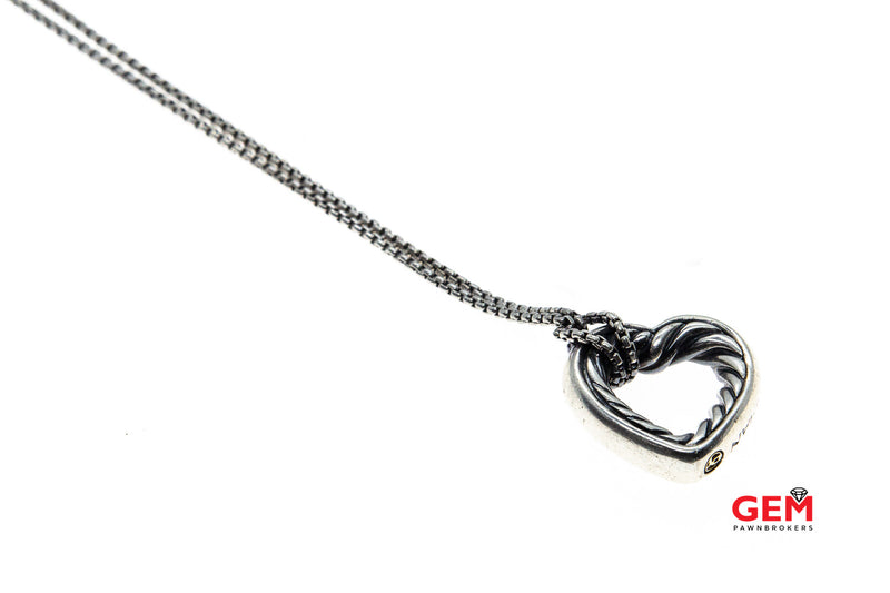 David Yurman 2mm Rolo Box Link Chain Cable Open Heart Charm 925 Sterling Silver 18K 750 Yellow Gold Accent 18" Necklace Pendant