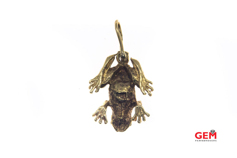 Amphibian Sitting Frog Toad Animal Charm Solid 14K 585 Yellow Gold Pendant