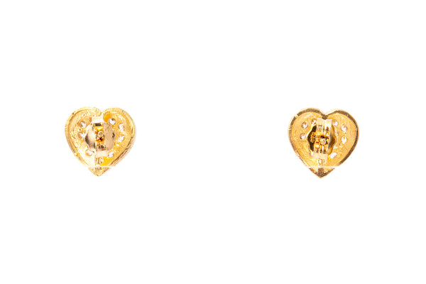 Cubic Zirconia CZ Heart Shaped Stud Earrings 14k 585 Yellow Gold