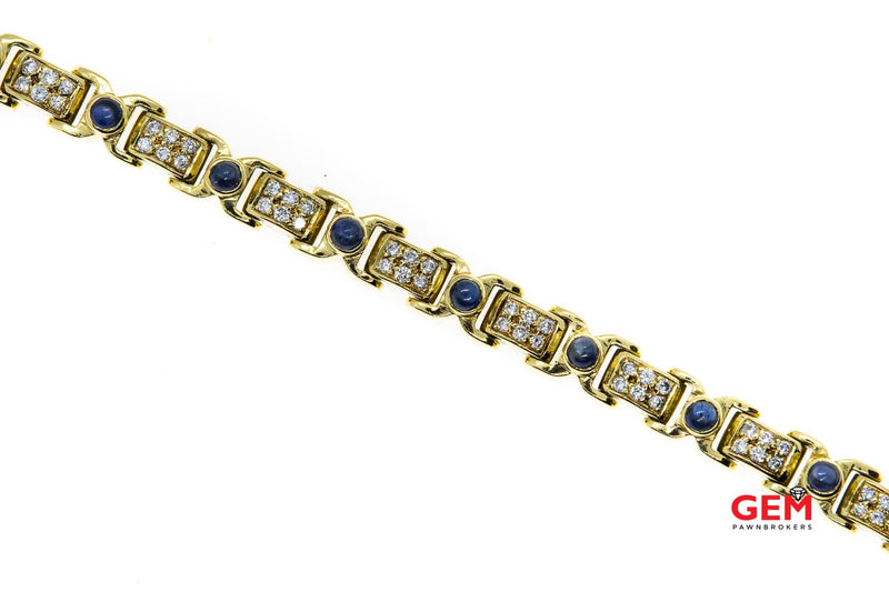 Salavetti Natural Sapphire & Diamond Pave Link 18K 750 Yellow Gold 7.5" Bracelet