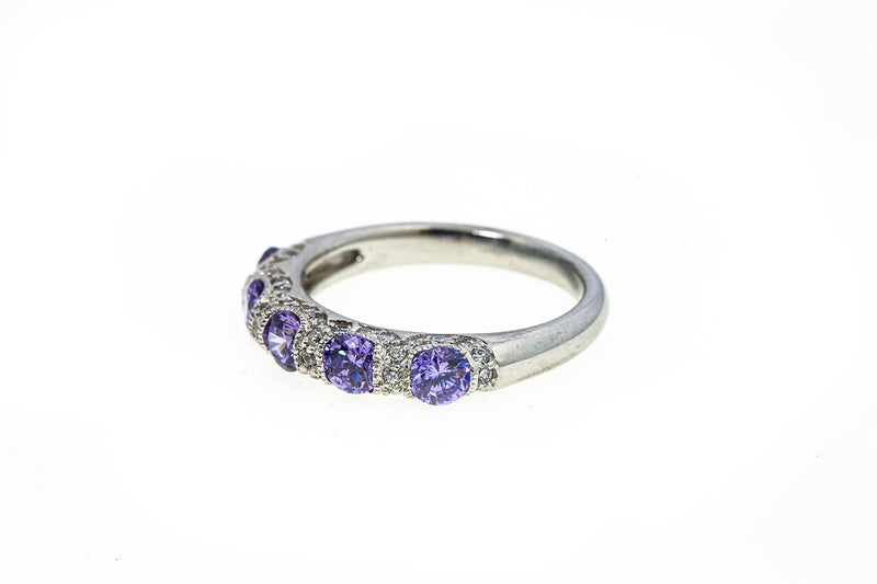 ESPO Purple Kunzite & Cubic Zirconia Pave Accent Band 925 Sterling Silver Ring Size 8