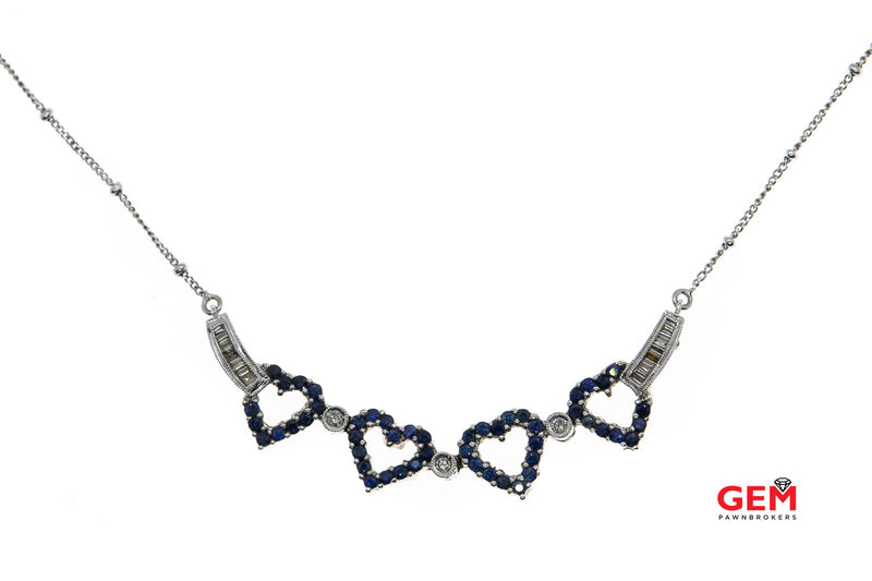 Convertible Heart Collapsible 14k Sapphire Diamond Necklace 585 Solid White Gold
