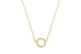 Diamond Halo Pave Circle 13mm Pendant 18K 750 Yellow Gold 15.5" Beaded Necklace