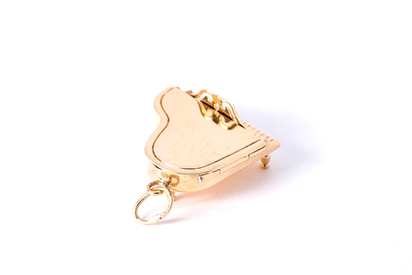 Moving Parts Open Grand Piano & Stings Charm Solid 14K 585 Yellow Gold Pendant