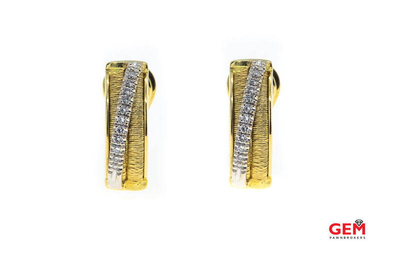 Marco Bicego 18k 750 Two Tone Diamond Pave Crossover Huggie Earrings