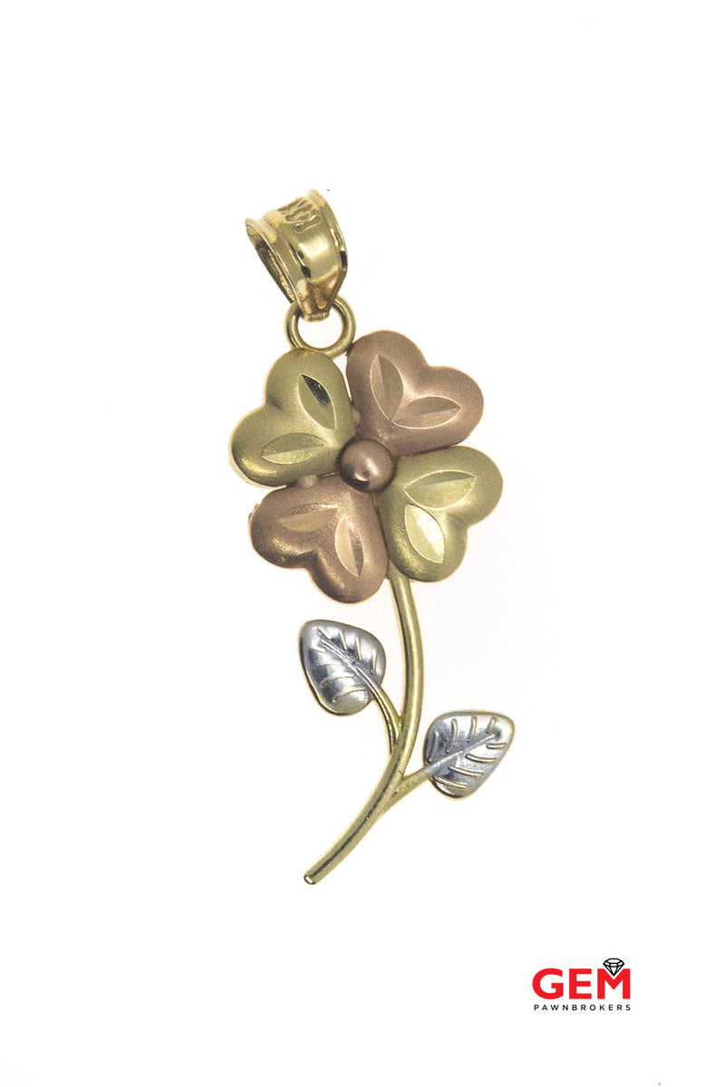 Daisy Spring Solid Gold Tricolor Flower Floral Charm Pendant 14Kt 585