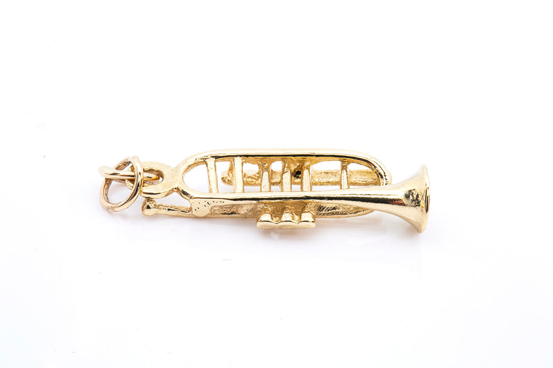 Trumpet Music 14k 585 Yellow Gold Musical Instrument Drop Charm Pendant